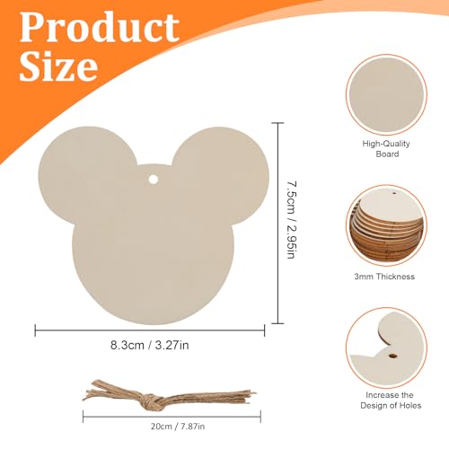 A-Mouse 30PCS Unfinished Wooden Mouse Head Ornaments Craft DIY Gift Set