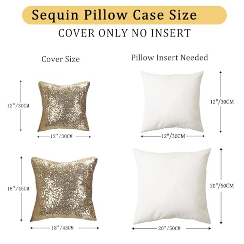 ShinyBeauty 12x12 Inch Champagne Gold Sequin Pillow Cover, Decorative Throw
