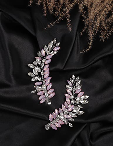 Jumwrit Rhinestone Bridal Hair Clips Silver Wedding Barrettes 2PCS