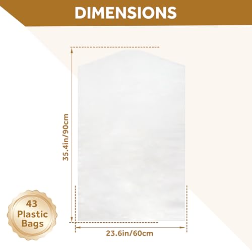 43 Pack Clear Garment Storage Bags for Clothes Dry Cleaning & Organization