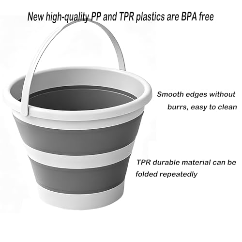 MINDFARGE 5L Grey Collapsible Water Bucket with Handle – Foldable Portable Pail for Camping, Cleaning, Car Wash & Outdoor Use