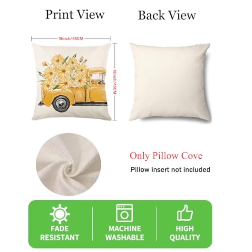 Farmhouse Floral Throw Pillow Covers - Set of 4, 18x18 Inches
