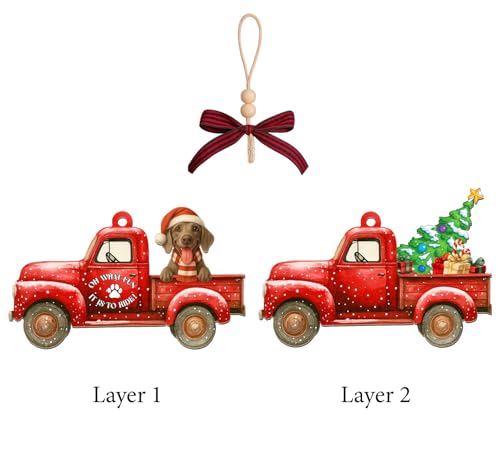 Christmas Wooden Ornament with Weimaraner Dog - Rustic Holiday Decor - 4 Inch