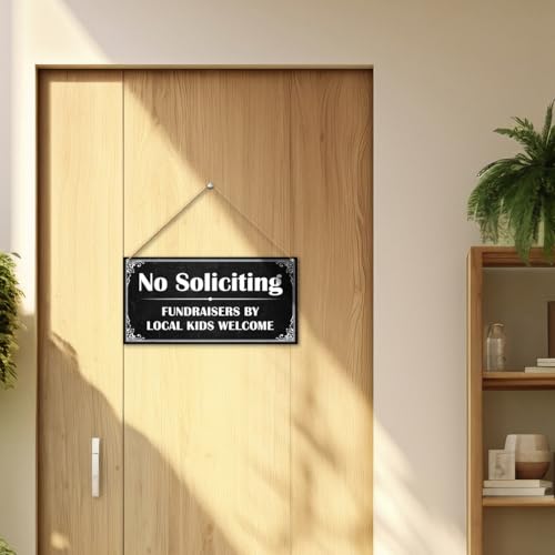 GYLUTD No Soliciting Sign for House Front Door - Funny Wooden Sign with Welcome Message - Listing Variation Included