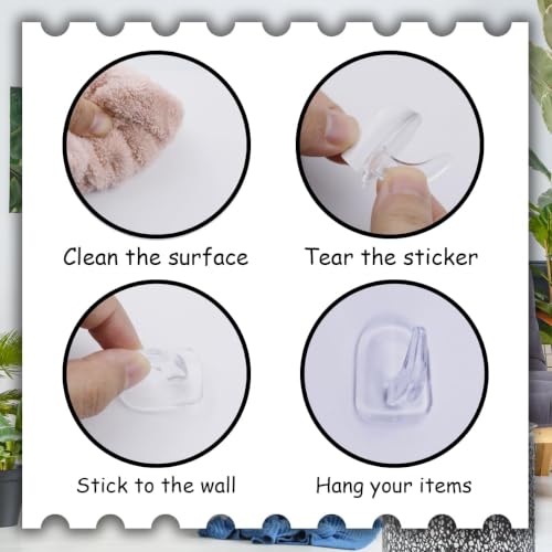 40 Clear Adhesive Wall Hooks - Reusable Transparent Hangers