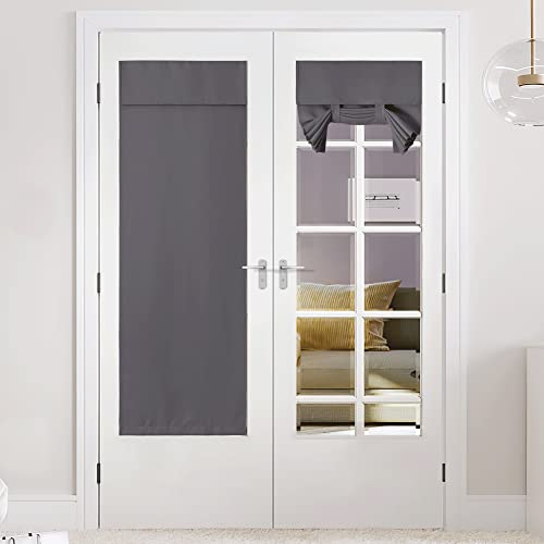 NICETOWN Grey Blackout French Door Curtain 26"W x 72"L - Thermal Insulated