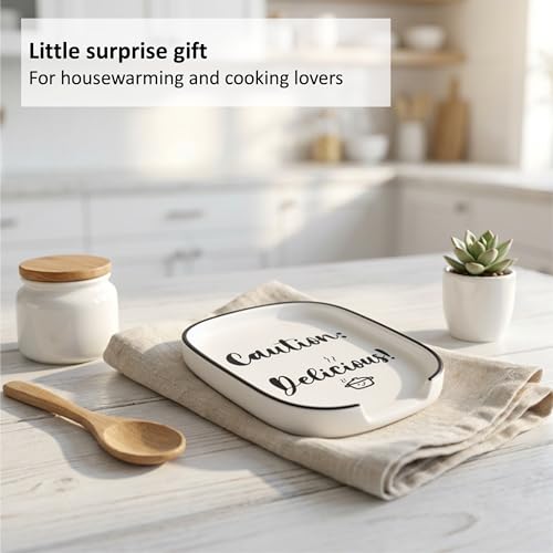 Kezario Ceramic Spoon Rest - Heat Resistant Utensil Holder with Funny Quote