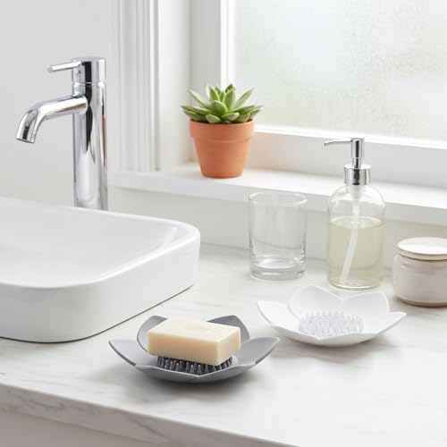 JJUNW Silicone Soap Holder - 2 Pack Self-Draining Lotus Dish