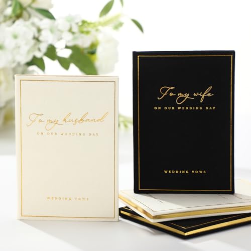Elegant His and Her Wedding Vow Books - Black & White with Gold Foil
