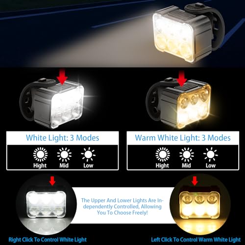 2 Pcs Bike Light,Bicycle Lights Front and Rear,USB Rechargeable Bike Light Set 6+12Modes,IPX4 Waterproof Bike Lights for Night Riding or Cycling,Taillights with Internal Spot and External Flood Light