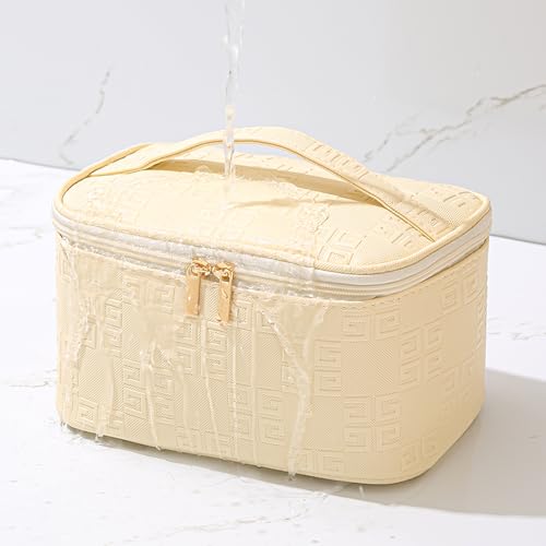 Meiyuuo Travel Makeup Bag PU Leather Waterproof Cosmetic Pouch with Brush Holder