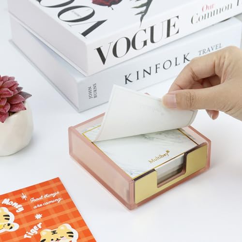 MultiBey Pink Sticky Notes Dispenser with Gold Accent - Memo Pad Organizer