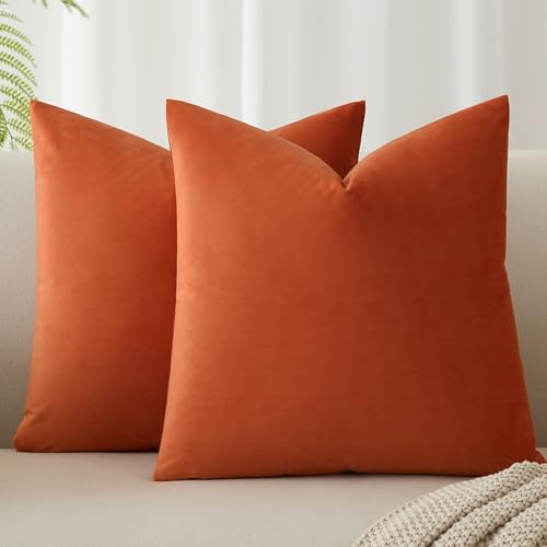 Burnt Orange Velvet Pillow Covers Set of 2 - 14x14 Inch