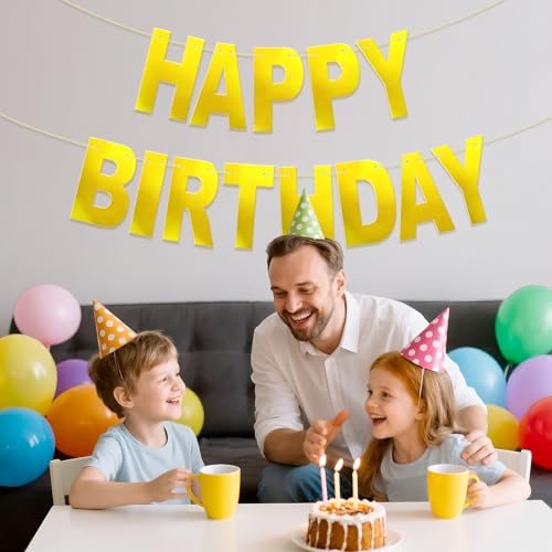 Personalized Happy Birthday Banner Garland - Shiny Gold Decor