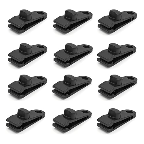 12pcs Heavy Duty Tarp Clips with Lock Grip - Windproof Tent Clamps for Camping, Canopies, Pool Covers, Reusable Multi-Purpose Clips