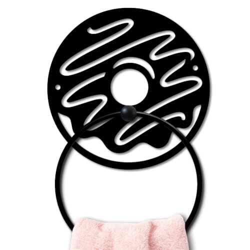 MAYJOYDIY Donut Metal Hand Towel Holder Ring Wall Mount Black Vintage