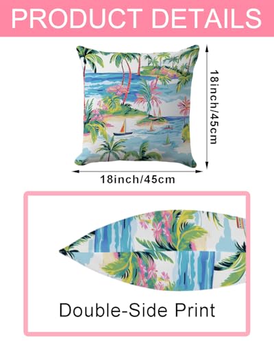 Beach Tropical Island Throw Pillow Cover 18x18 Inch - Soft Coastal Decor