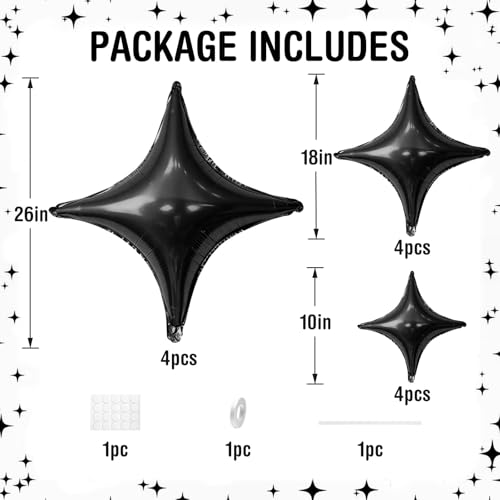 Black Star Balloon Set - 4 Foil Star Balloons for Parties