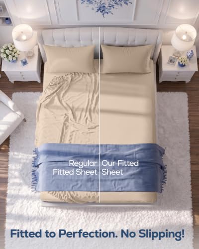 Utopia Bedding King Fitted Sheet Beige - 15 Inch Deep Microfiber Bed Sheet