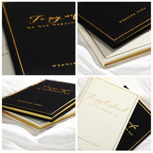 Elegant His and Her Wedding Vow Books - Black & White with Gold Foil