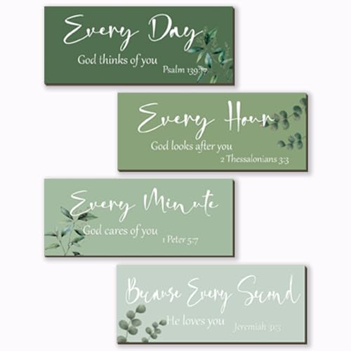 Green Bible Verses Wall Decor - 4 Rustic Christian Signs