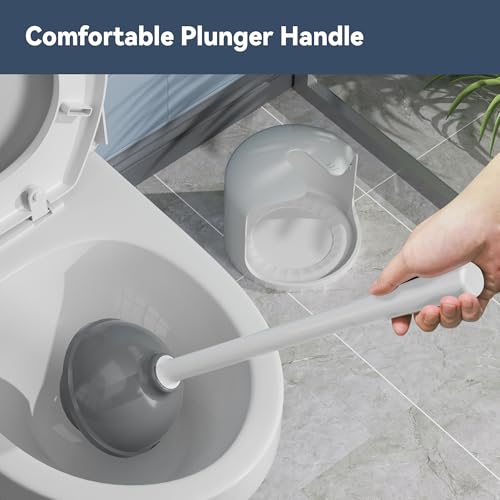 TRENTI Heavy Duty Toilet Plunger with Ventilated Drip-Free Holder, White