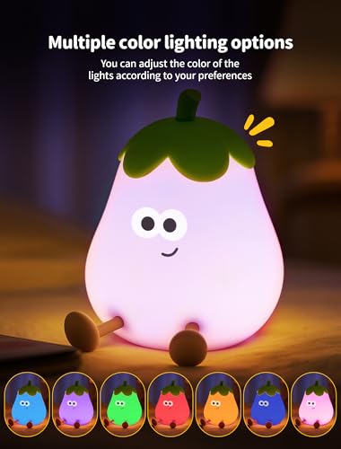 Eggplant Night Light - Cute Silicone Lamp, Dimmable LED for Kids