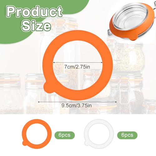 Ptwola 12 PCS Silicone Jar Gaskets 3.75" Airtight Leakproof Replacement Rubber Seals Rings for Regular Mouth Mason Canning Jars