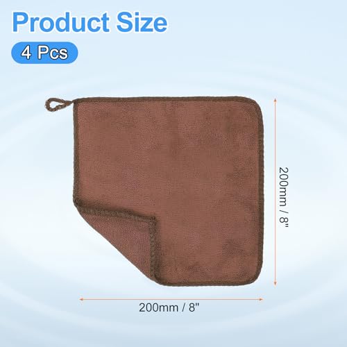 HARFINGTON 8" x 8" Microfiber Cleaning Cloths - 4 Pack, Brown