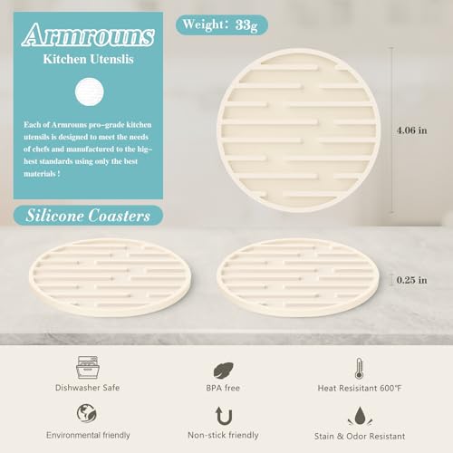 Heat Resistant Silicone Coasters - Non-Slip Drink Mats (4 Pack)