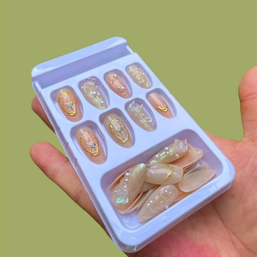 3D Butterfly Press On Nails Almond French False Nails 24PCS Kit