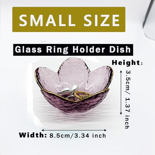 Purple Flower Jewelry Ring Dish - Small Glass Trinket & Soap Holder