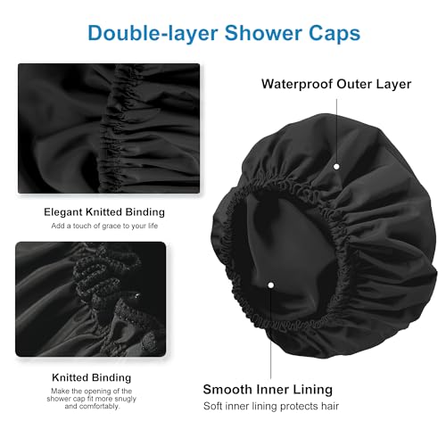 CHFONG Large Waterproof Shower Cap for Women - Double Layer Reusable Bath Cap