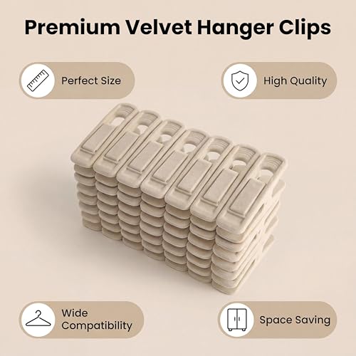 Velvet Hanger Clips for Slim Hangers - 20 Pack, Strong Grip for Clothes