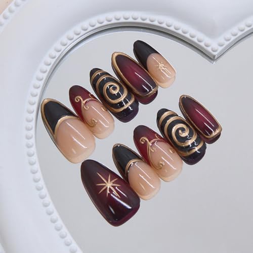 GUAACCB Purple French Tip Press on Nails Medium Almond Fake Nails