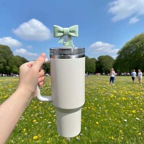 10mm Bow Shape Straw Topper for Stanley Cup - Light Green Silicone