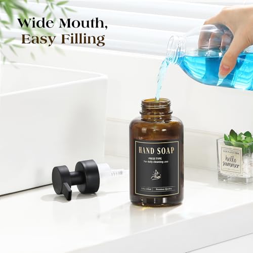 Luxspire Amber Glass Foaming Soap Dispenser 15oz with Upgraded Pump & Labels