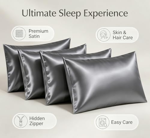 JUWENIN Satin Pillowcase Set for Hair and Skin - 4 Pack with Zipper