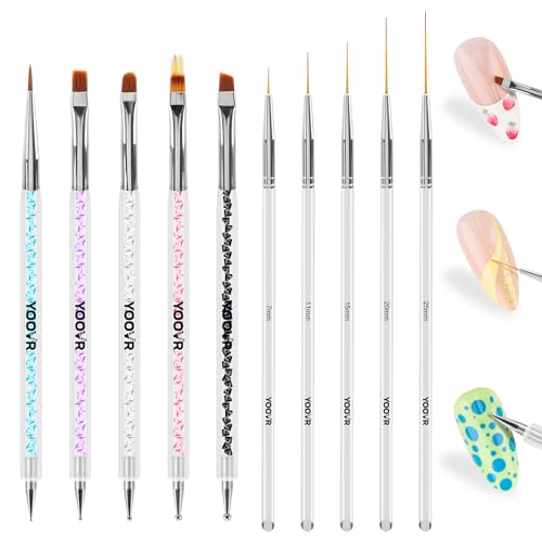 YOOVR 10-Piece Nail Art Brush and Dotting Tool Set for Gel Polish