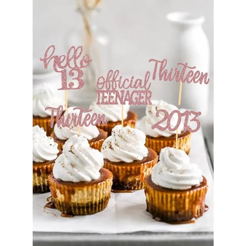 24-Piece Rose Gold 13th Birthday Cupcake Toppers - Official Teenager Decor