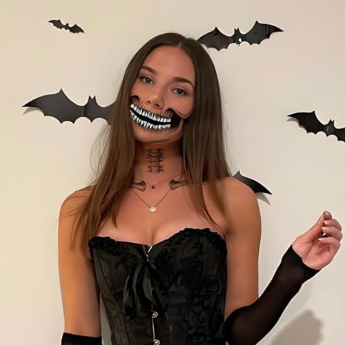 Abxqa Halloween Temporary Tattoos - Realistic Skull Face & Skeleton Bones