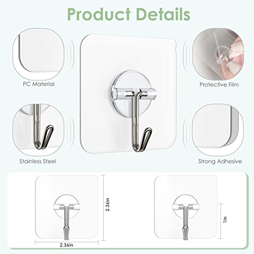 Lomrsiul Clear Adhesive Wall Hooks - 13 lb Heavy Duty, Waterproof, No Drill