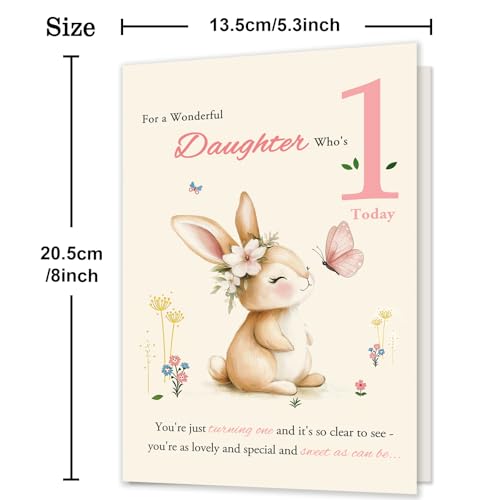 1st Birthday Card for Daughter - HEJOYN Premium Greeting Card (QQ-177)