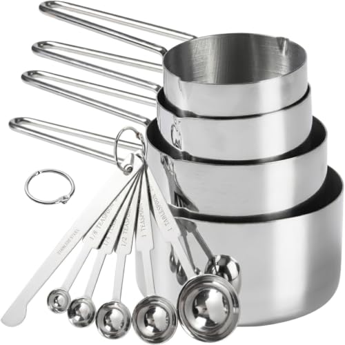 Stainless Steel Measuring Cups & Spoons Set - Dishwasher Safe Kitchen Tools