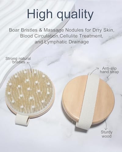 Xuduvay Dry Brushing Body Brush Set, Boar Bristle Exfoliator & Massager, 2 Count