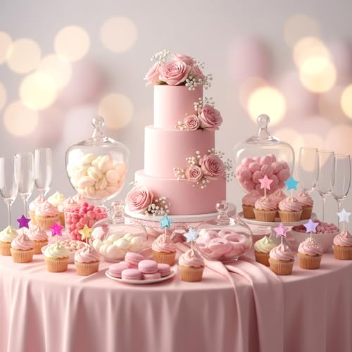 Sibba 40Pcs Glitter Star & Heart Cupcake Toppers Set