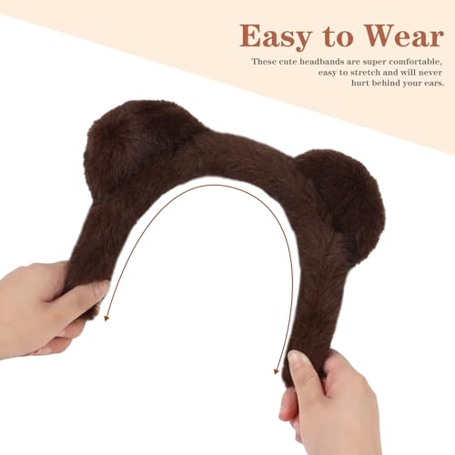 ACO-UINT Brown Bear Ears Headband Fluffy Animal Hairband for Cosplay