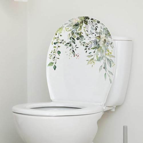 Self-Adhesive Green Plant Toilet Seat Lid Decal - Waterproof Floral Sticker for Bathroom Decor
