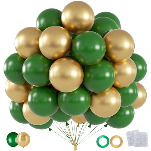 60pcs Green & Gold Latex Balloons for Parties & Celebrations