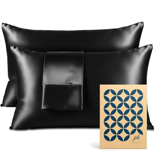 Pure Bedding Satin Pillowcases - Queen 20x30, Black, 2 Pack